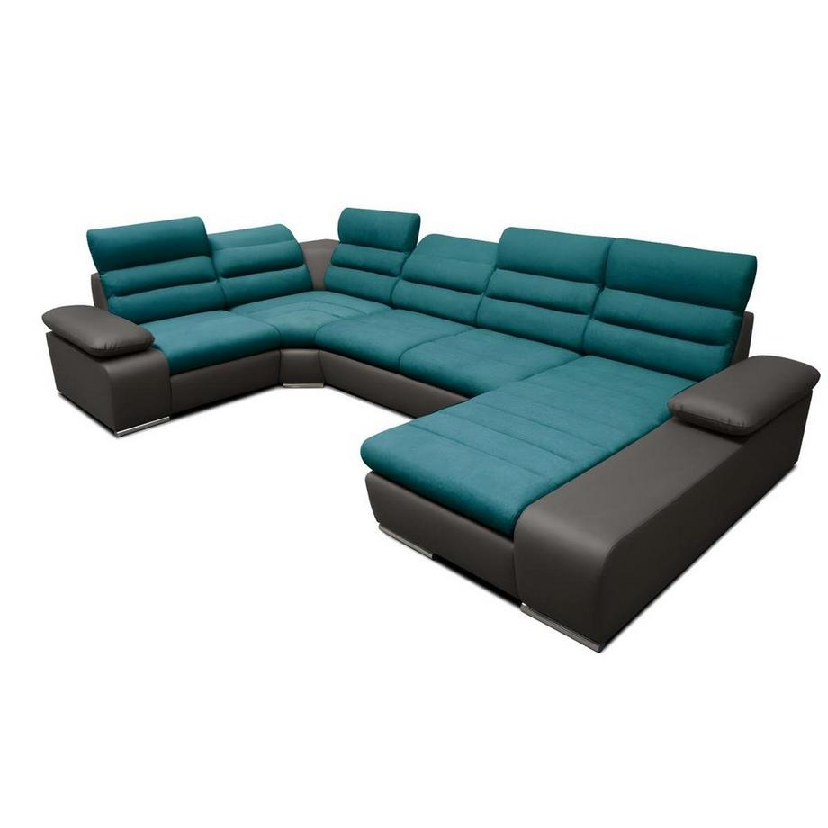 Vente-unique Wohnlandschaft mit Schlaffunktion BOILEAU Ecke Rechts Türkis  