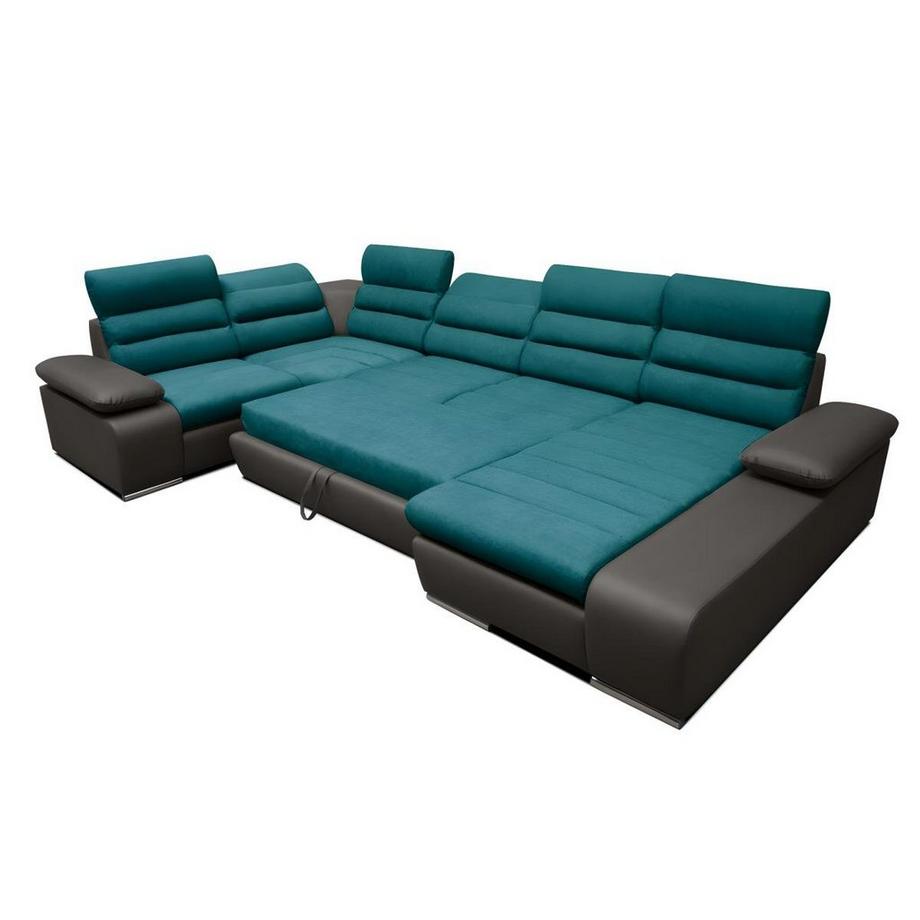 Vente-unique Wohnlandschaft mit Schlaffunktion BOILEAU Ecke Rechts Türkis  