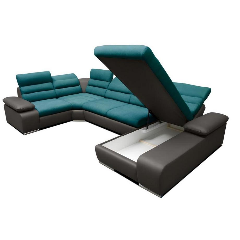 Vente-unique Wohnlandschaft mit Schlaffunktion BOILEAU Ecke Rechts Türkis  