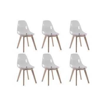 Lot de 6 chaises AUDRA Polycarbonate Hêtre Transparent
