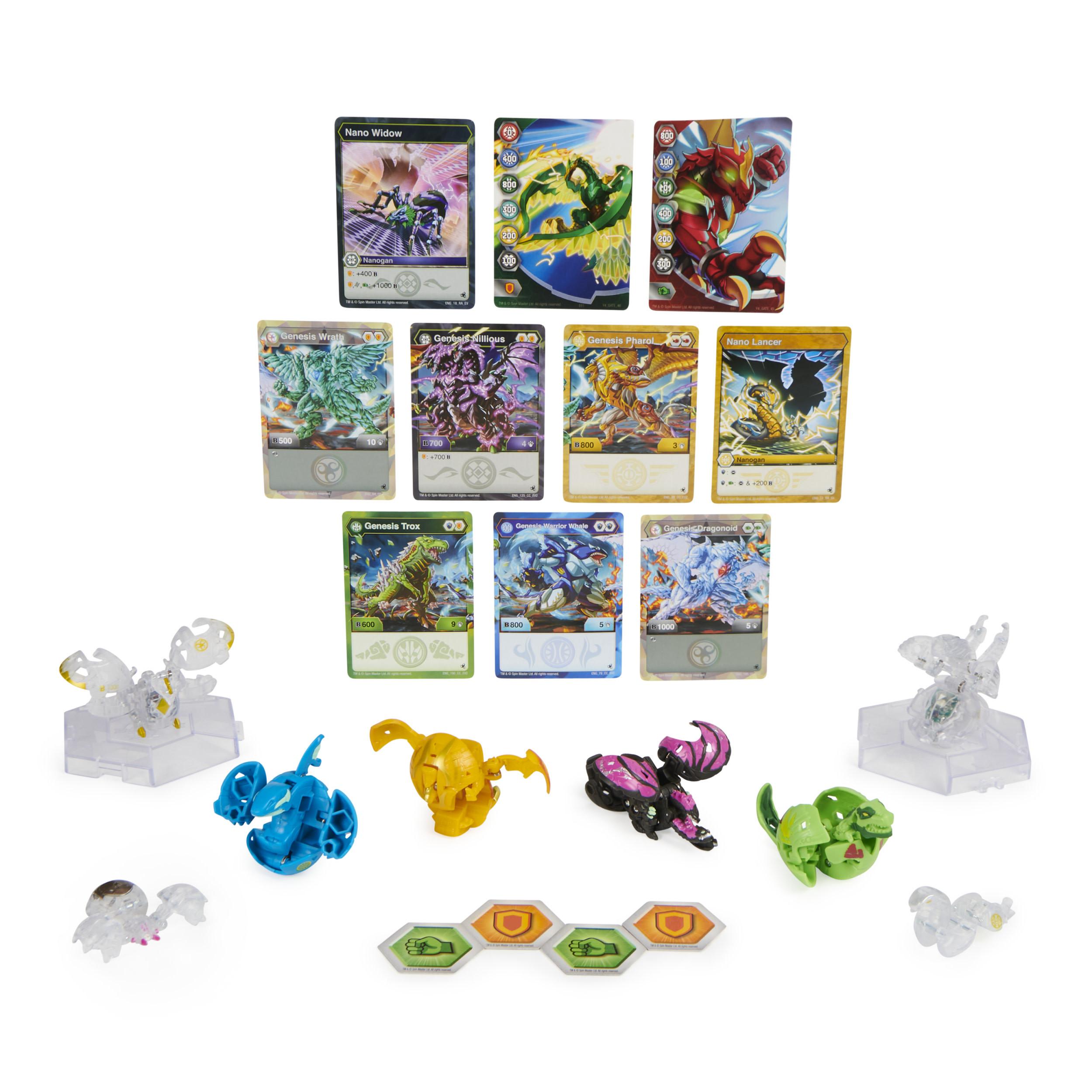 Spin Master  Bakugan Evolutions, confezione Genesis Collection, 2 personaggi luminosi, 4 esclusivi, 2 Nanogan, 8 carte e 4 BakuCore, giocattoli per bambini dai 6 anni in su 
