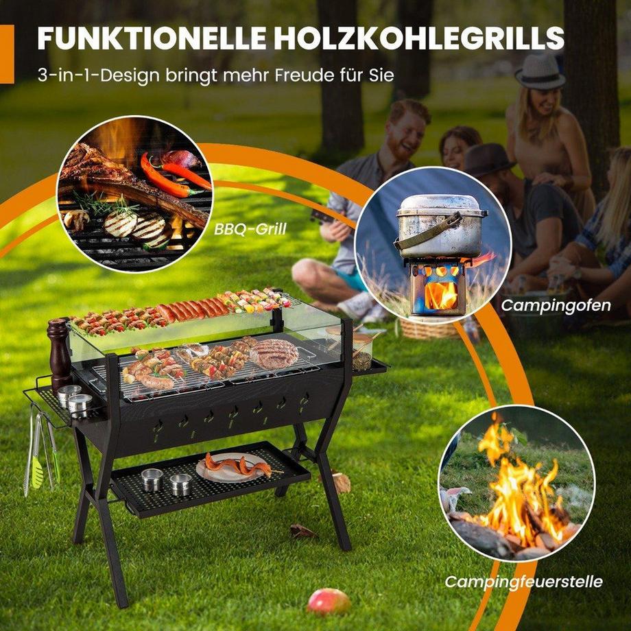 Barbecue au charbon de bois avec pare-brise