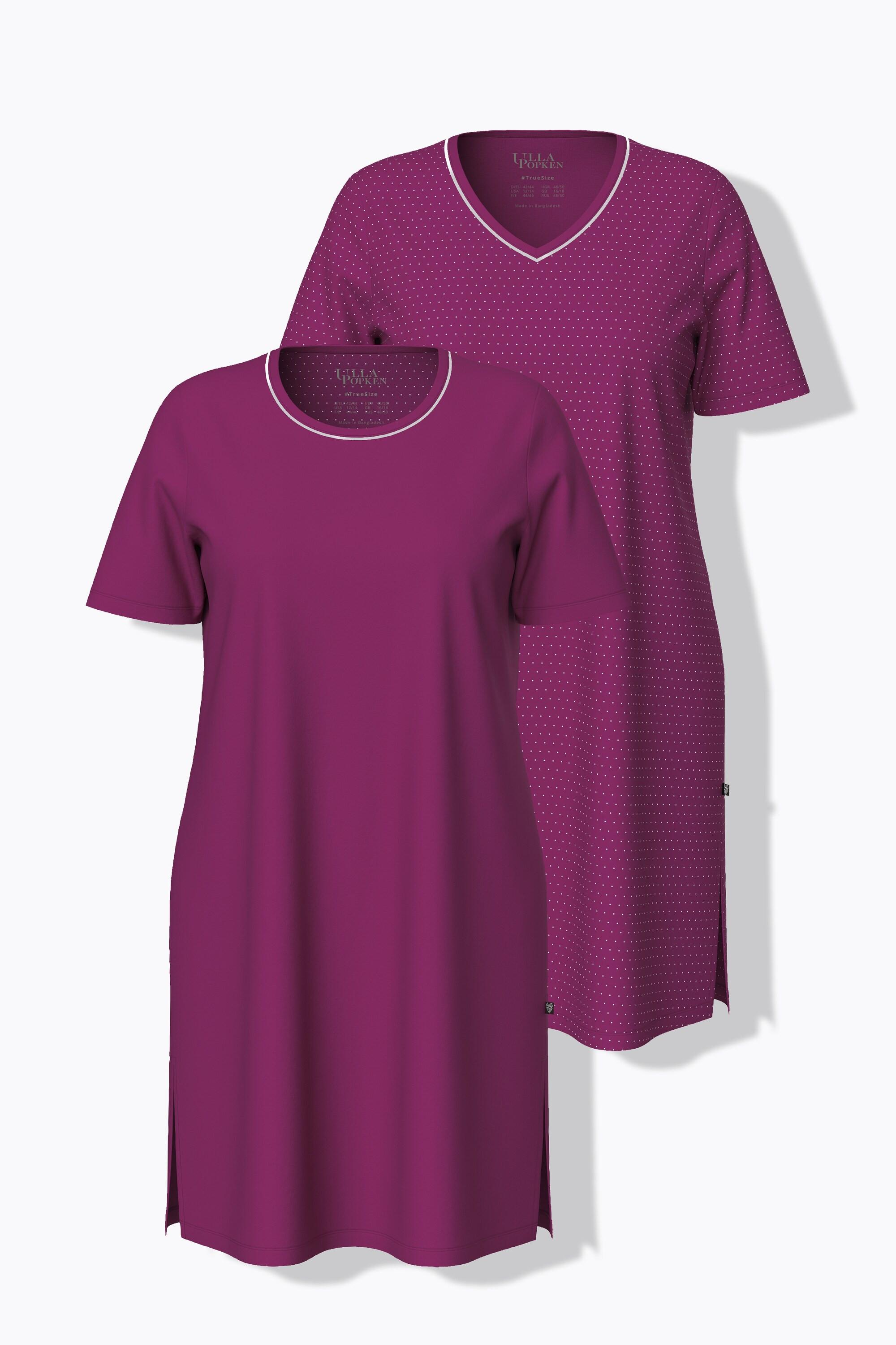 Ulla Popken Confezione da 2 Camicie da Notte Girocollo Scollo a V Mezza Manica  