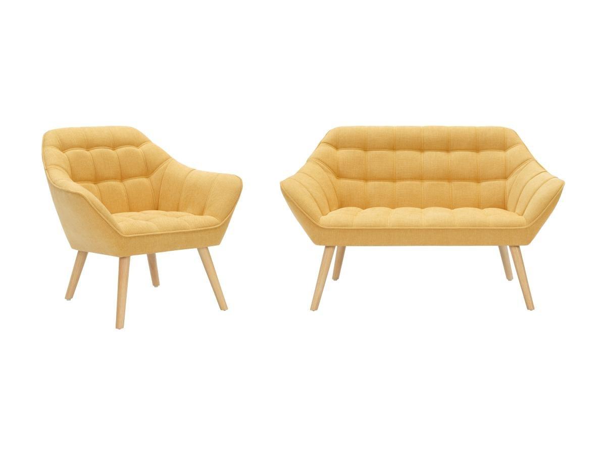 Vente-unique Canapé 2 places et fauteuil en tissu jaune moutarde CASERTA  
