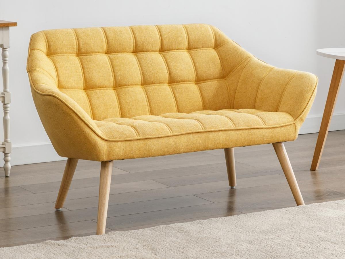 Vente-unique Canapé 2 places et fauteuil en tissu jaune moutarde CASERTA  