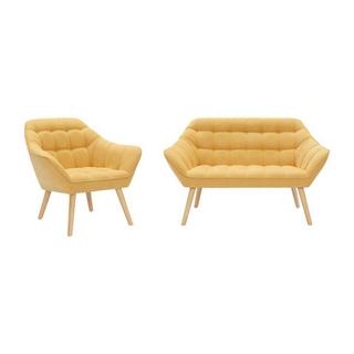 Vente-unique Canapé 2 places et fauteuil en tissu jaune moutarde CASERTA  