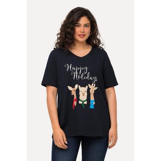 Ulla Popken  Weihnachts-Shirt, Tiere, A-Linie, V-Ausschnitt, Halbarm 