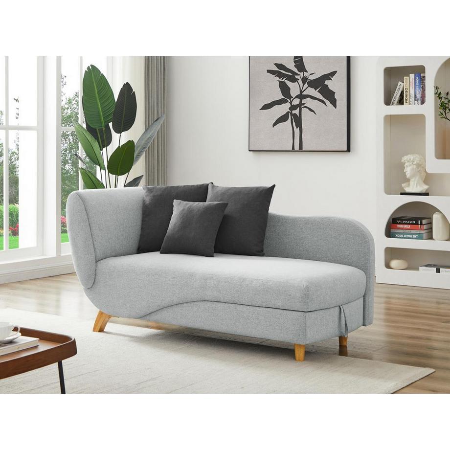 Vente-unique Chaise longue letto con contenitore in Tessuto Grigio - Angolo a destra - PENELOPE  