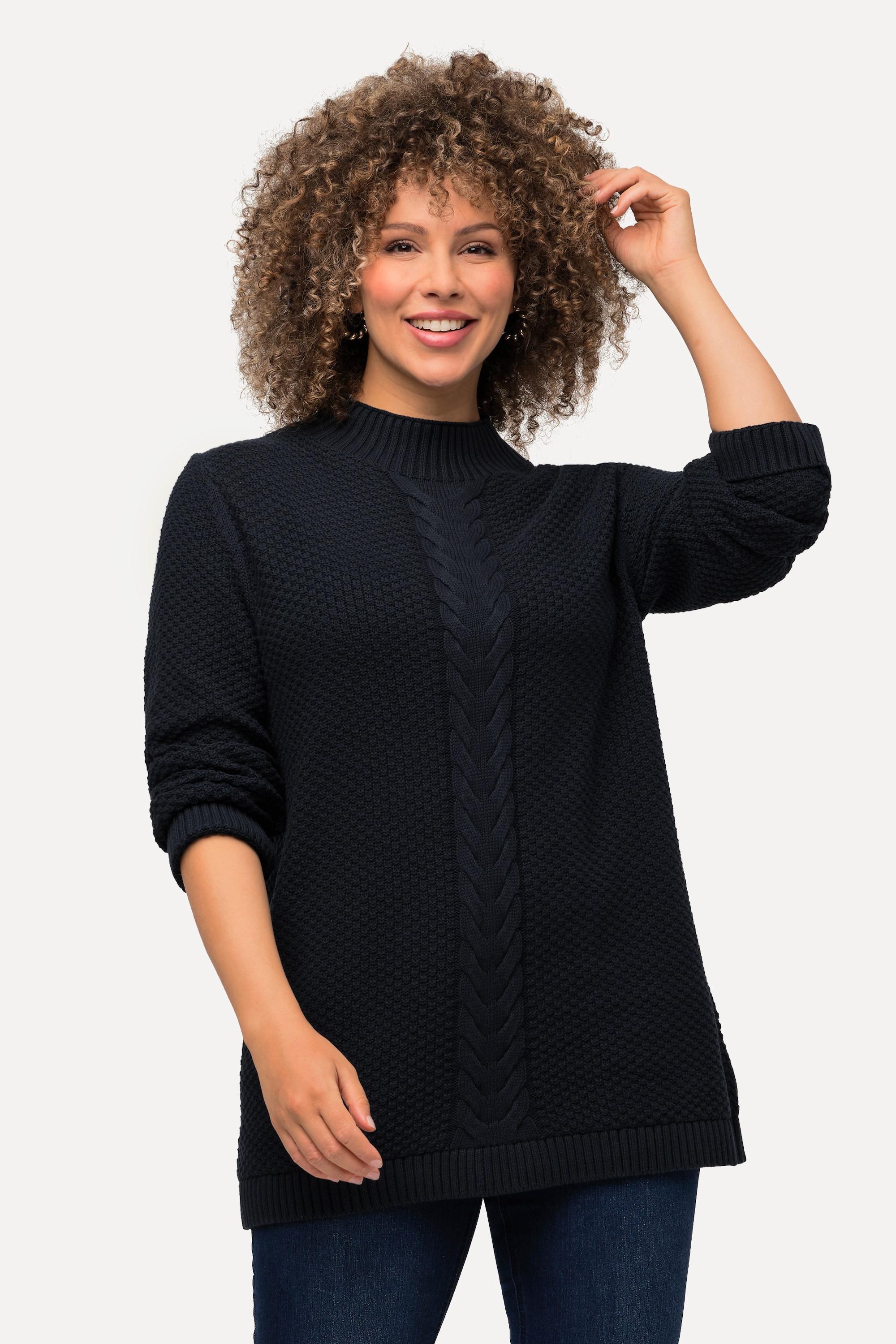 Ulla Popken  Pullover, Strukturstrick, Zopfmuster, Rundhals, Langarm 