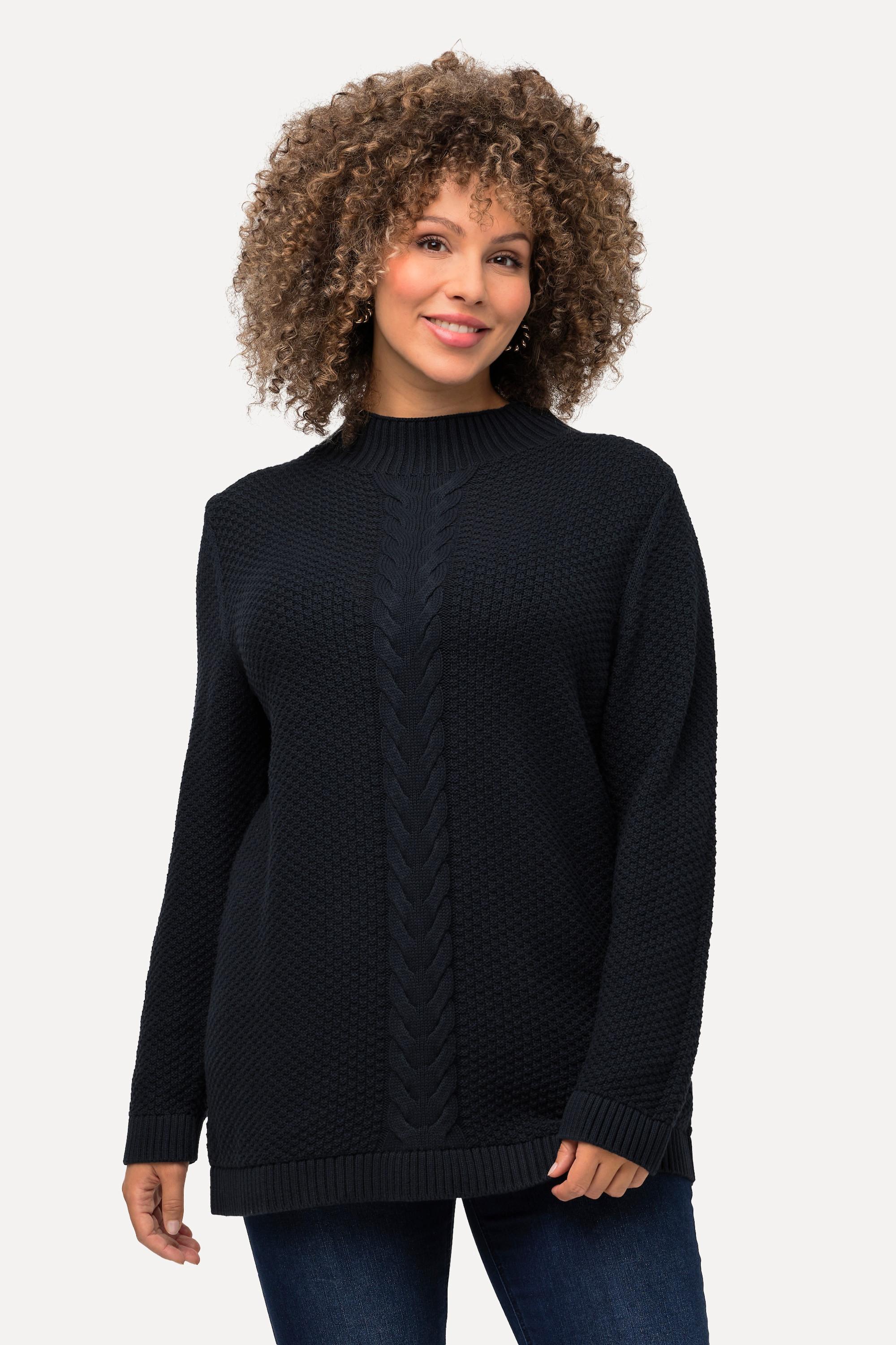 Ulla Popken  Pullover, Strukturstrick, Zopfmuster, Rundhals, Langarm 