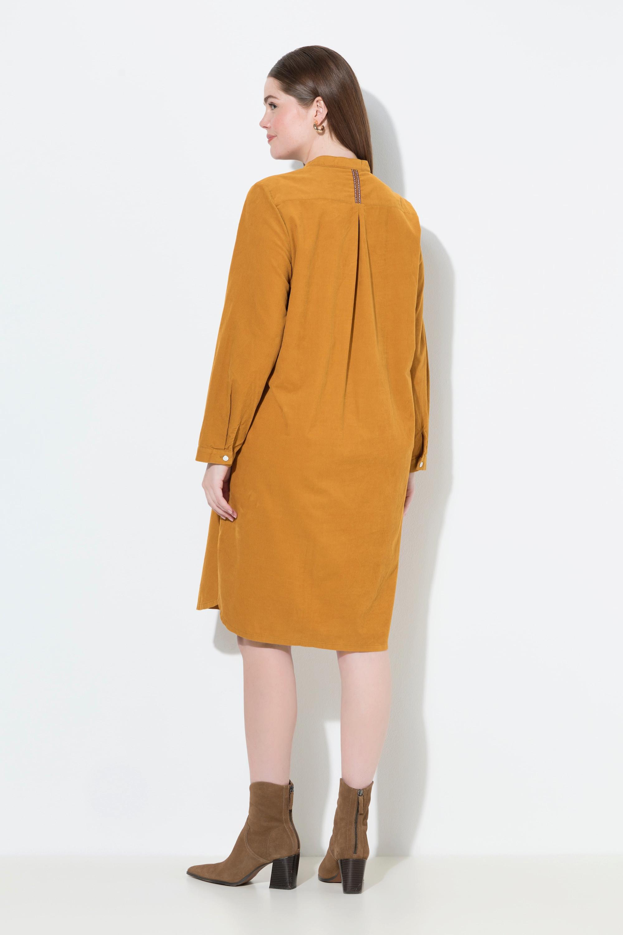 Ulla Popken Robe en velours côtelé Col Montant Plis Décoratifs Manches Longues  