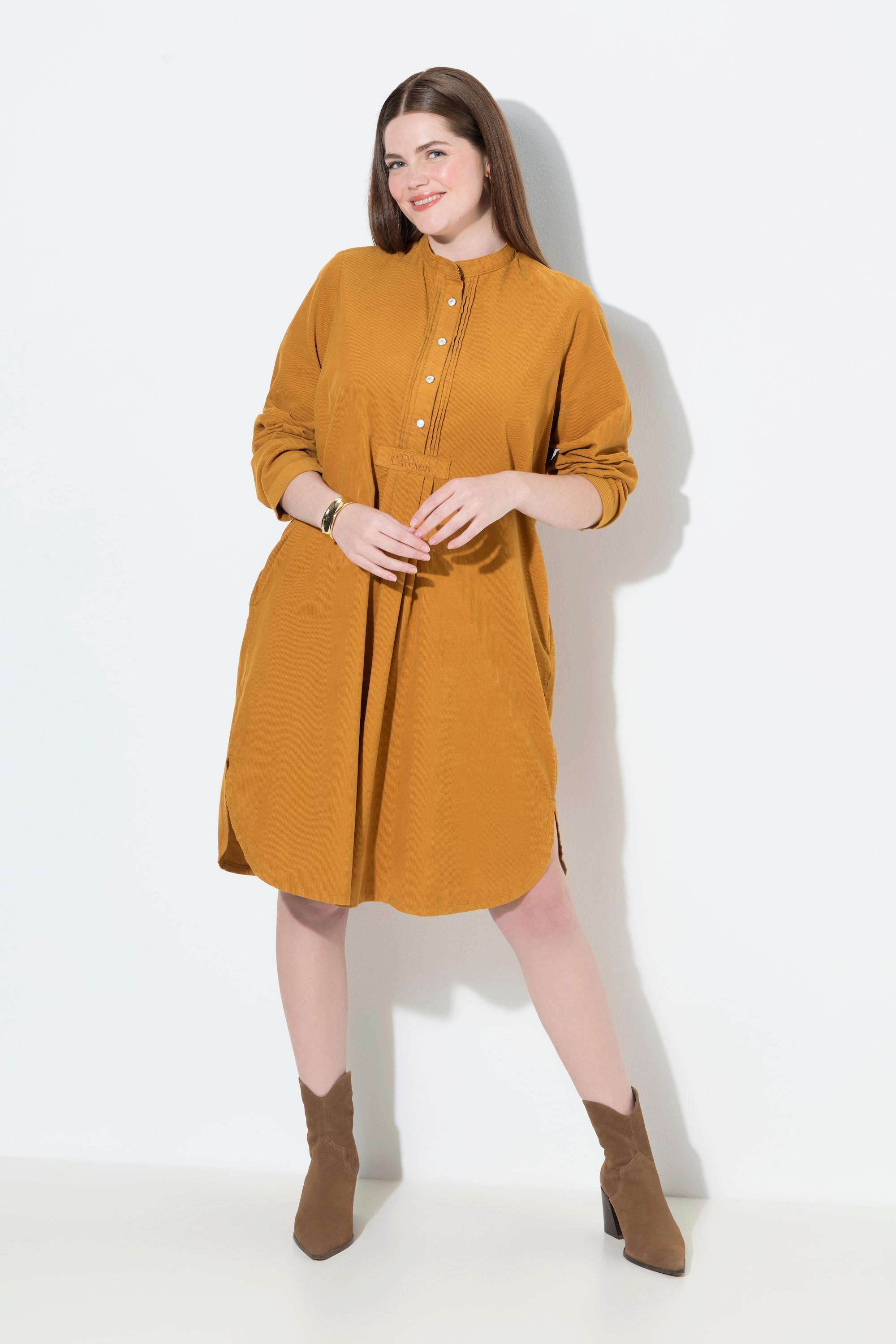 Ulla Popken Robe en velours côtelé Col Montant Plis Décoratifs Manches Longues  