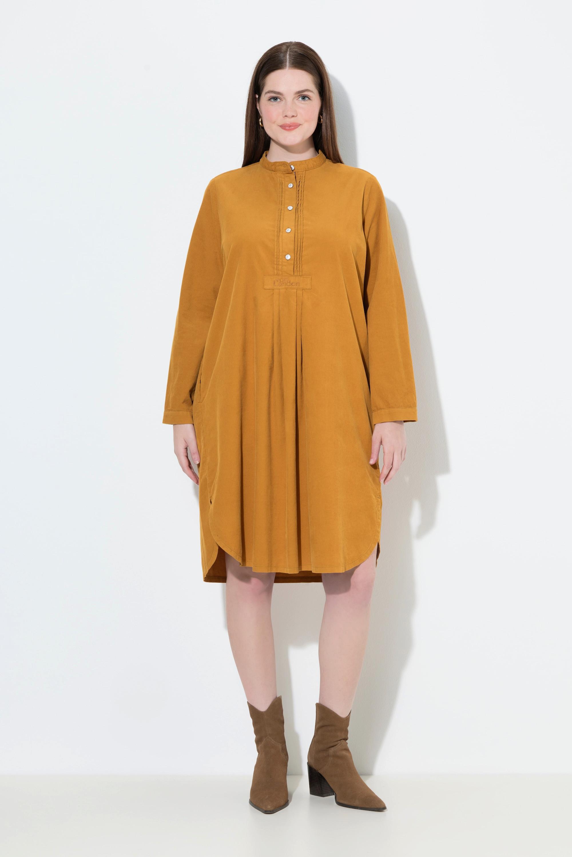 Ulla Popken Robe en velours côtelé Col Montant Plis Décoratifs Manches Longues  