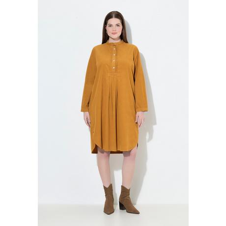 Ulla Popken Robe en velours côtelé Col Montant Plis Décoratifs Manches Longues  