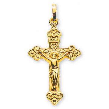 Pendentif croix or jaune 750 Christ 32x16mm