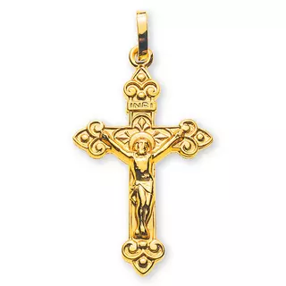 MUAU Schmuck  Pendentif croix or jaune 750 Christ 32x16mm Or Jaune