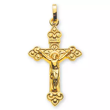 Pendentif croix or jaune 750 Christ 32x16mm
