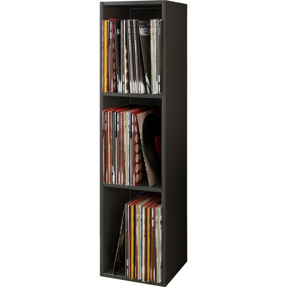 Holz Schallplatten Regal | Stand Regal mit 3 Fächer für 100 Schallplatten | Maße: H. 107 x B. 34 x T. 30 cm - Platto