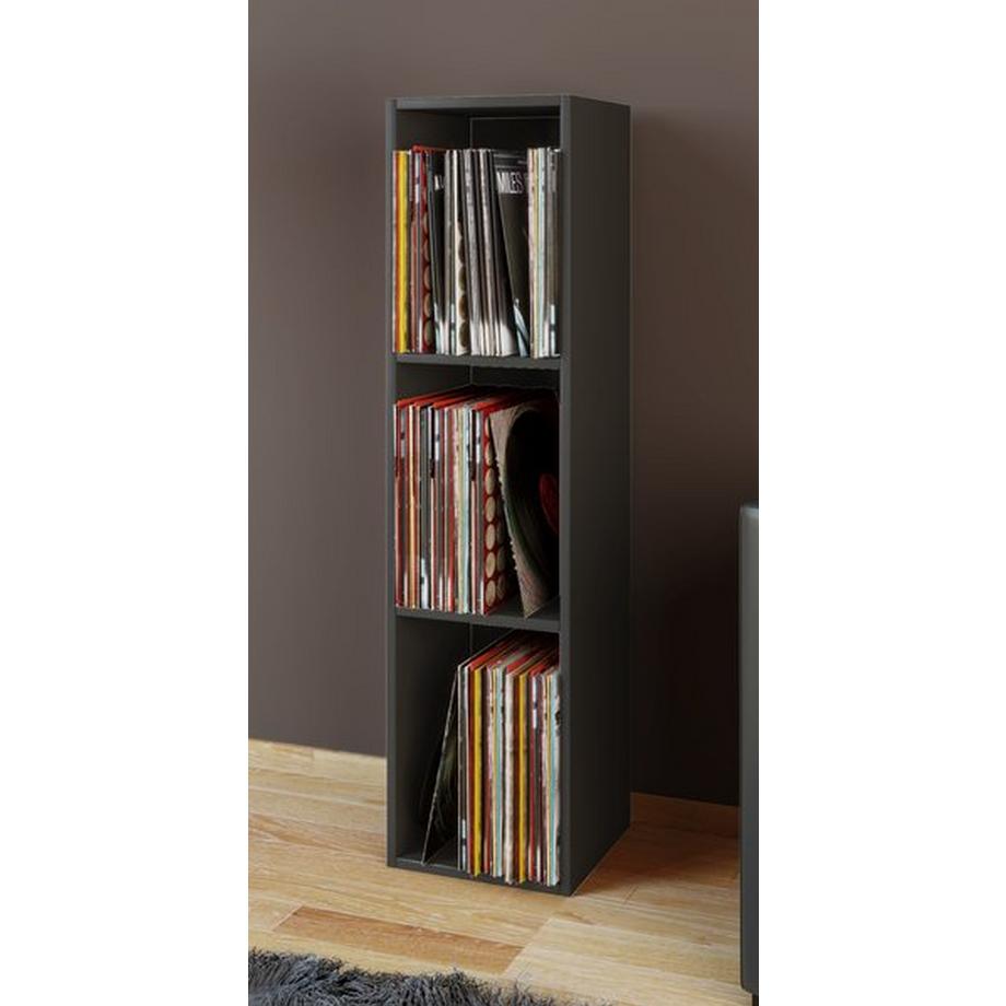 VCM Holz Schallplatten Regal | Stand Regal mit 3 Fächer für 100 Schallplatten | Maße: H. 107 x B. 34 x T. 30 cm - Platto  