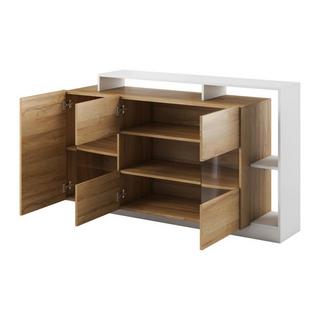 Vente-unique Sideboard mit 3 Türen & 3 Ablagen + LEDs - Naturfarben & Weiß - IDESIA  