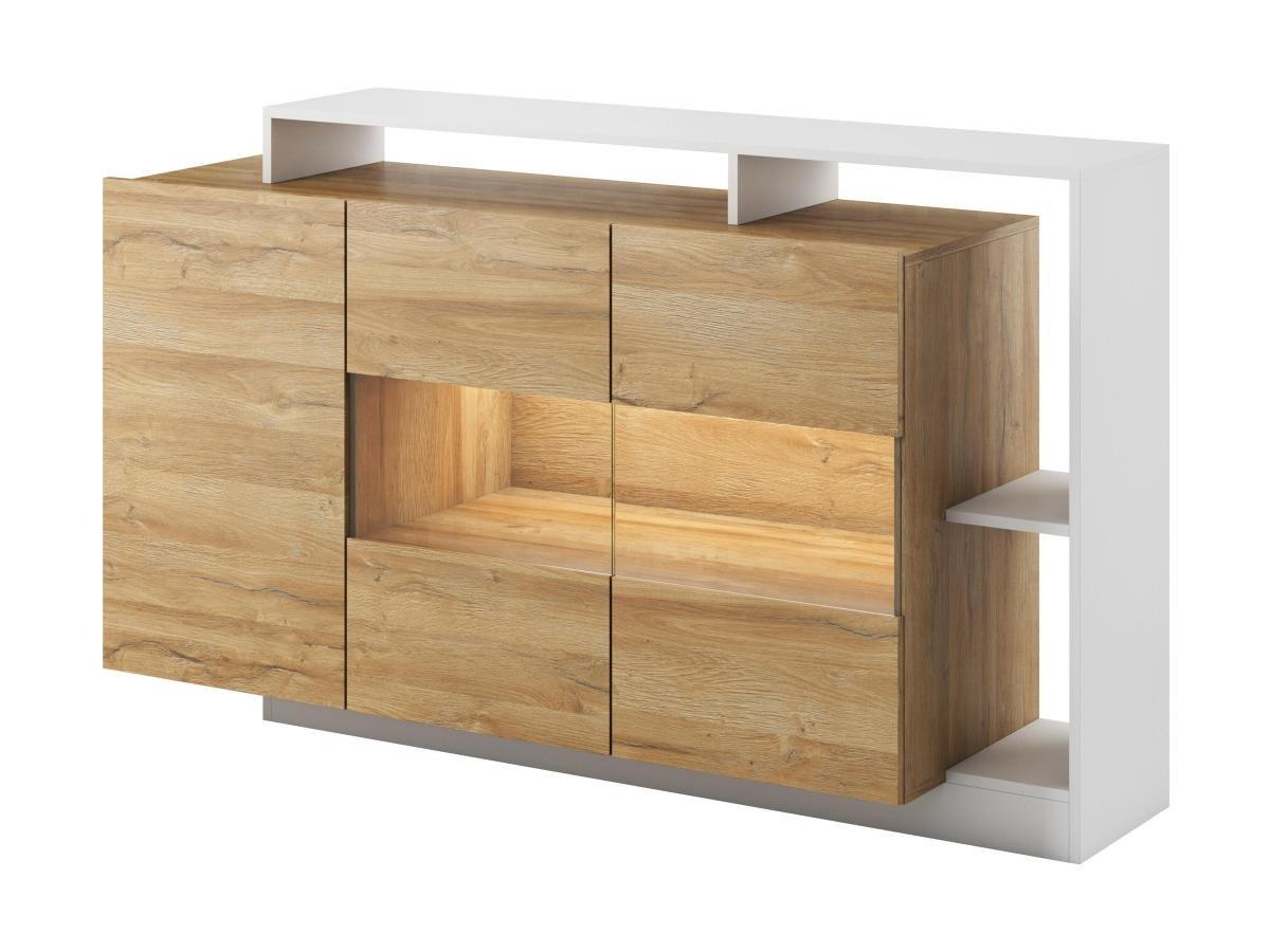 Vente-unique Sideboard mit 3 Türen & 3 Ablagen + LEDs - Naturfarben & Weiß - IDESIA  