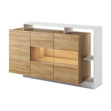 Buffet 3 portes et 3 niches avec LEDs - Coloris : Naturel et blanc - IDESIA