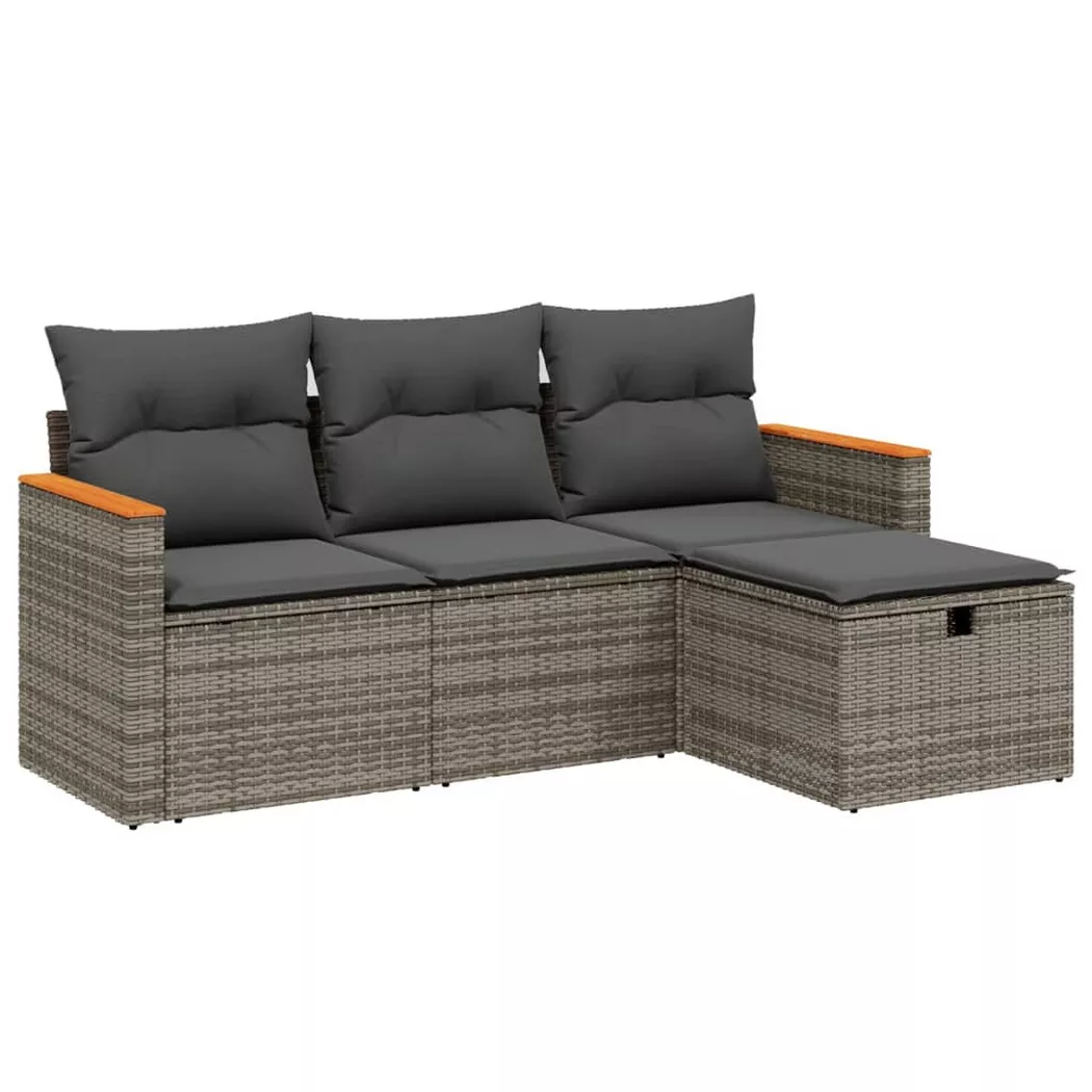 Salon de jardin 4 pcs avec coussins gris résine tressée - Vidaxl