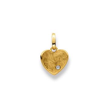 Pendentif coeur or jaune 750 diamant 0,02ct. 16x10mm