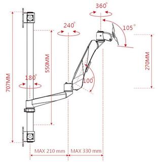 SpeaKa Professional  SuperFlex Monitorhalter höhenverstellbar, Wandmontage mit Gasdruck-Technik 