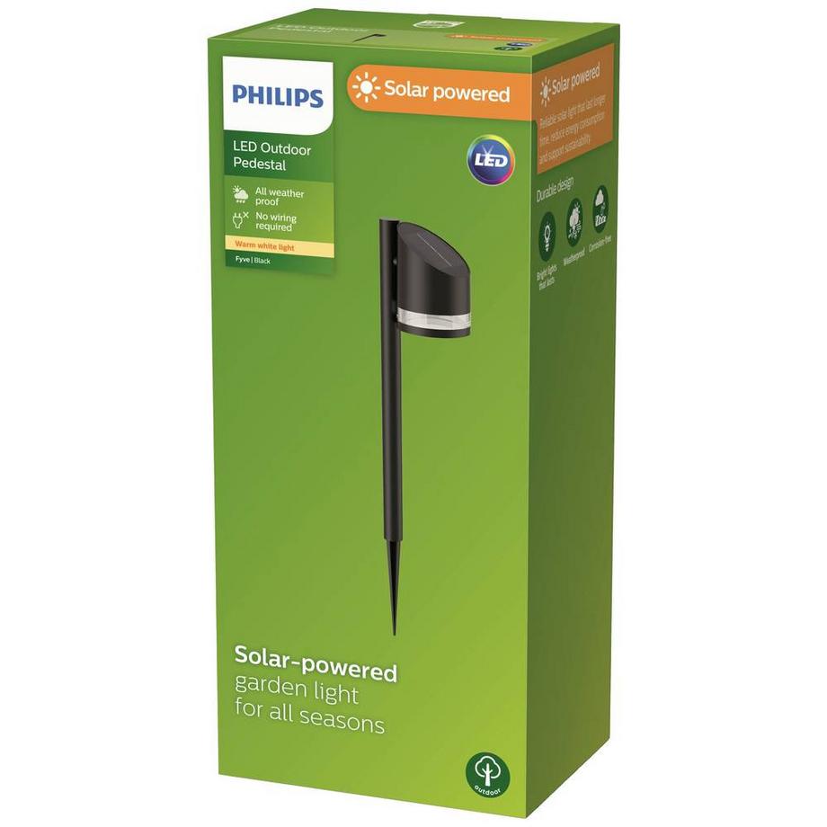 Philips Lighting Lampe Philips Outdoor Solar Fyve Spiess 1.5W, capteur de lumière du jour, 2700 Kelvin  