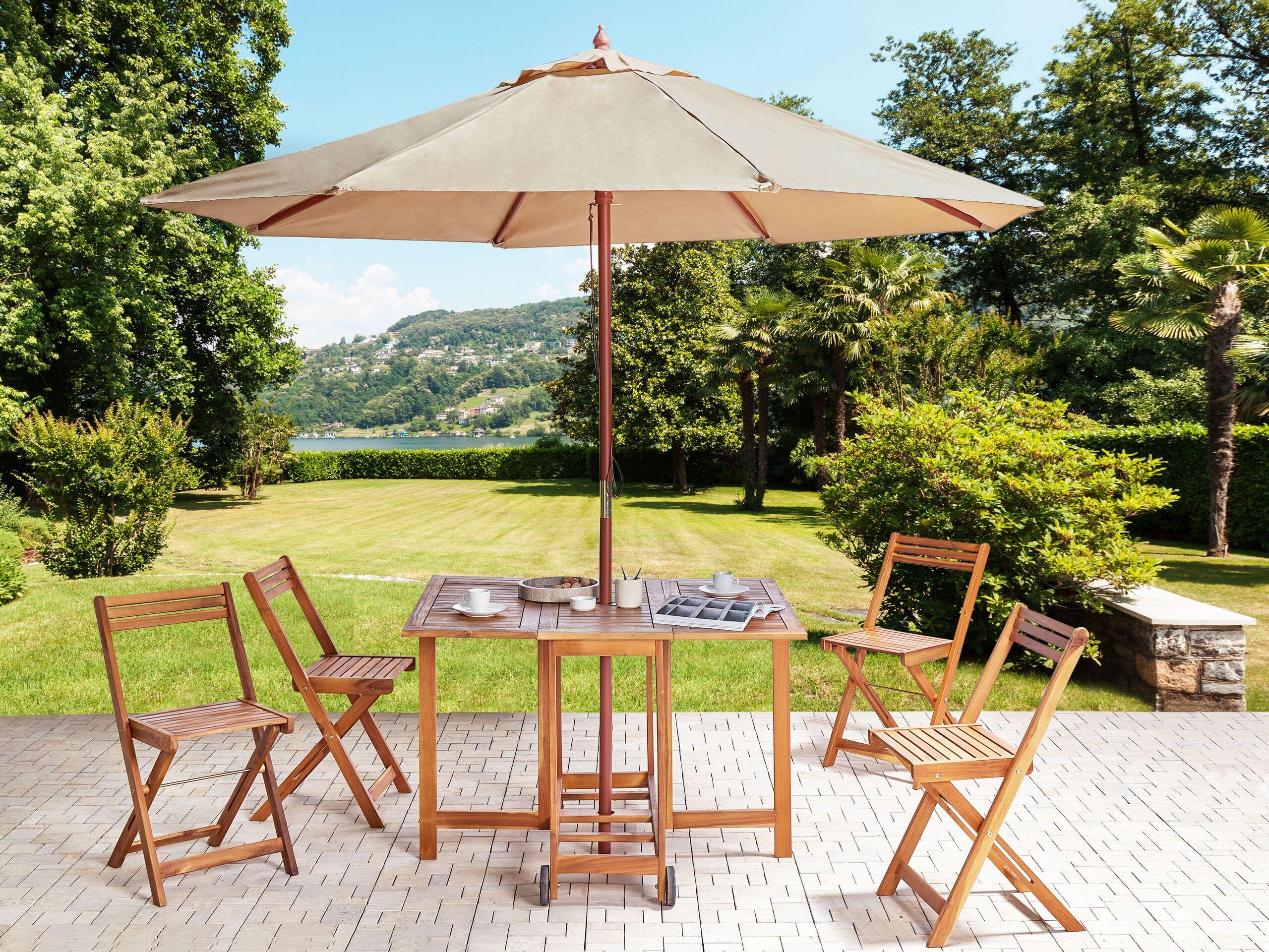 Beliani Table avec chaises et parasol en Acacia Traditionnel FRASSINE  