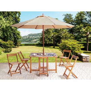 Beliani Table avec chaises et parasol en Acacia Traditionnel FRASSINE  