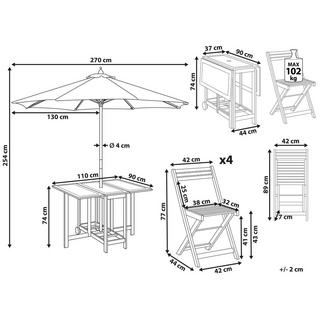 Beliani Table avec chaises et parasol en Acacia Traditionnel FRASSINE  