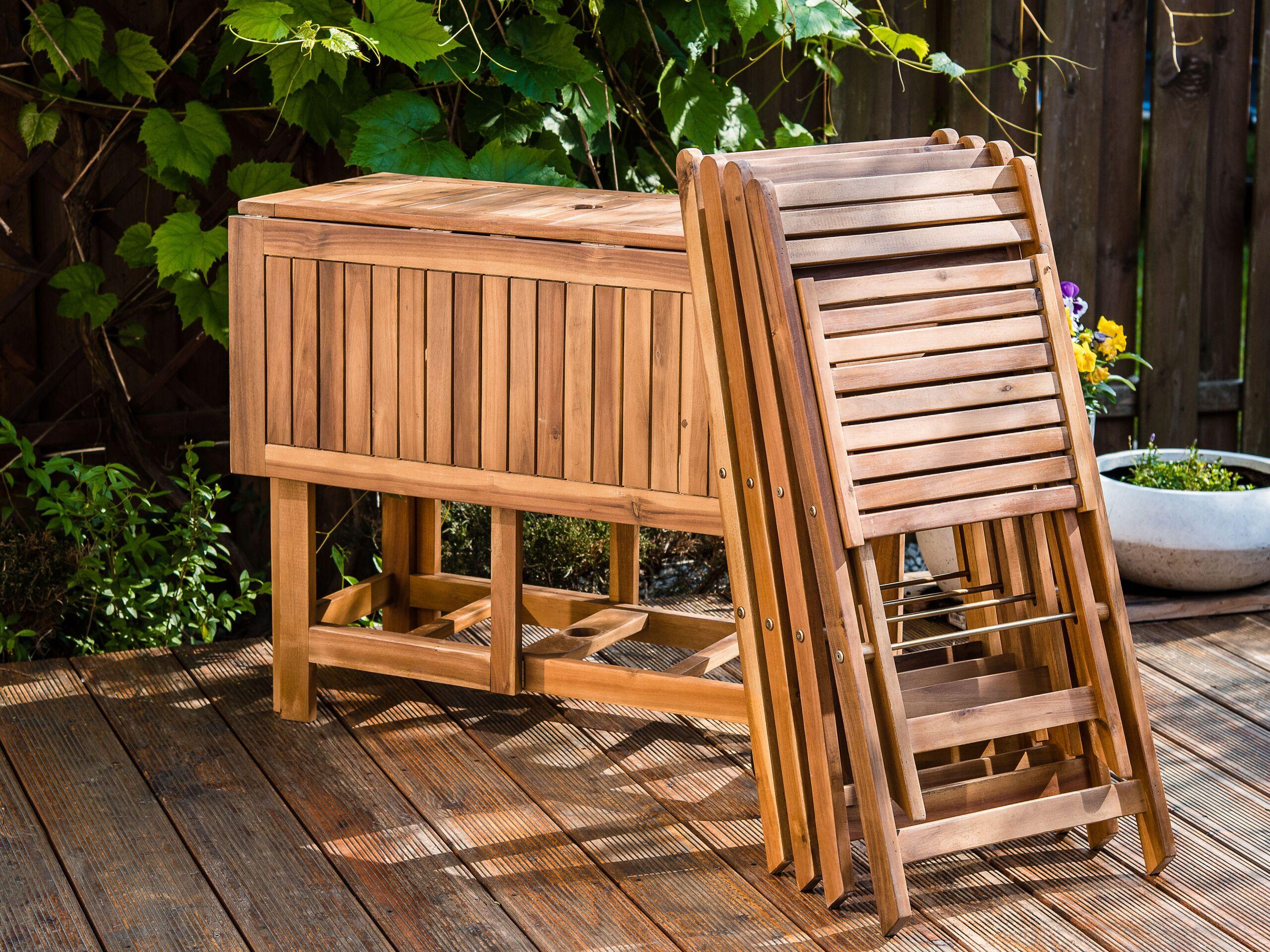 Beliani Table avec chaises et parasol en Acacia Traditionnel FRASSINE  