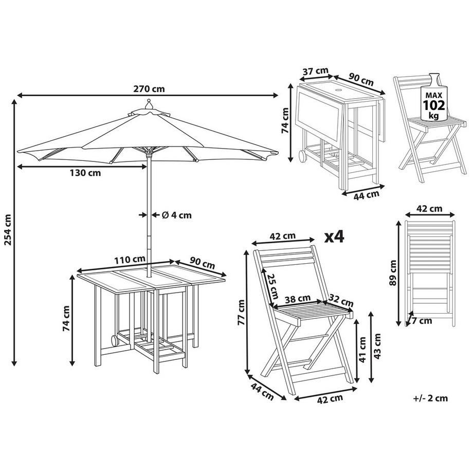 Beliani Gartentisch Set mit Schirm aus Akazienholz  FRASSINE  