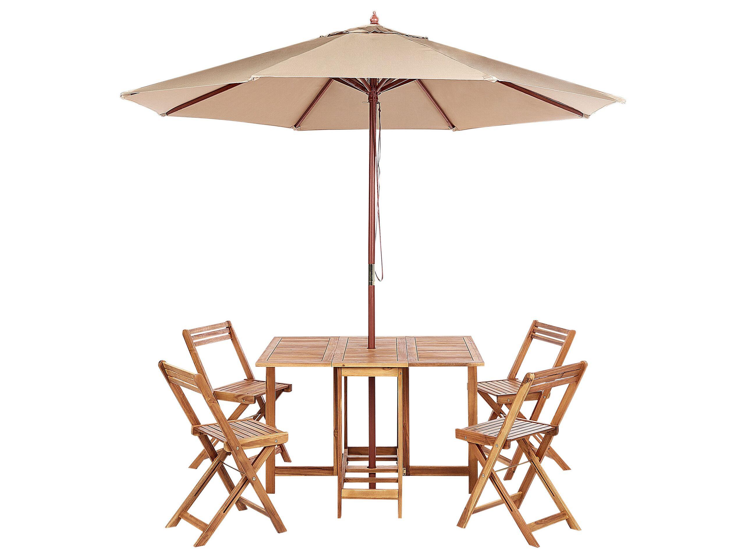 Beliani Table avec chaises et parasol en Acacia Traditionnel FRASSINE  