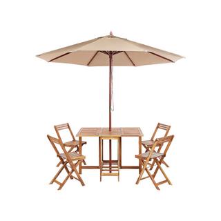 Beliani Table avec chaises et parasol en Acacia Traditionnel FRASSINE  