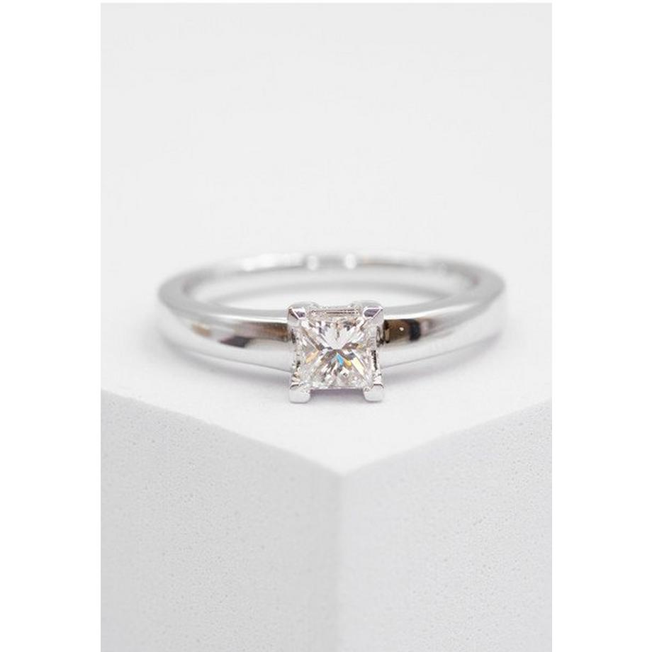 MUAU Schmuck  Bague Solitaire Diamant 0.47ct. Princesse or blanc 750 