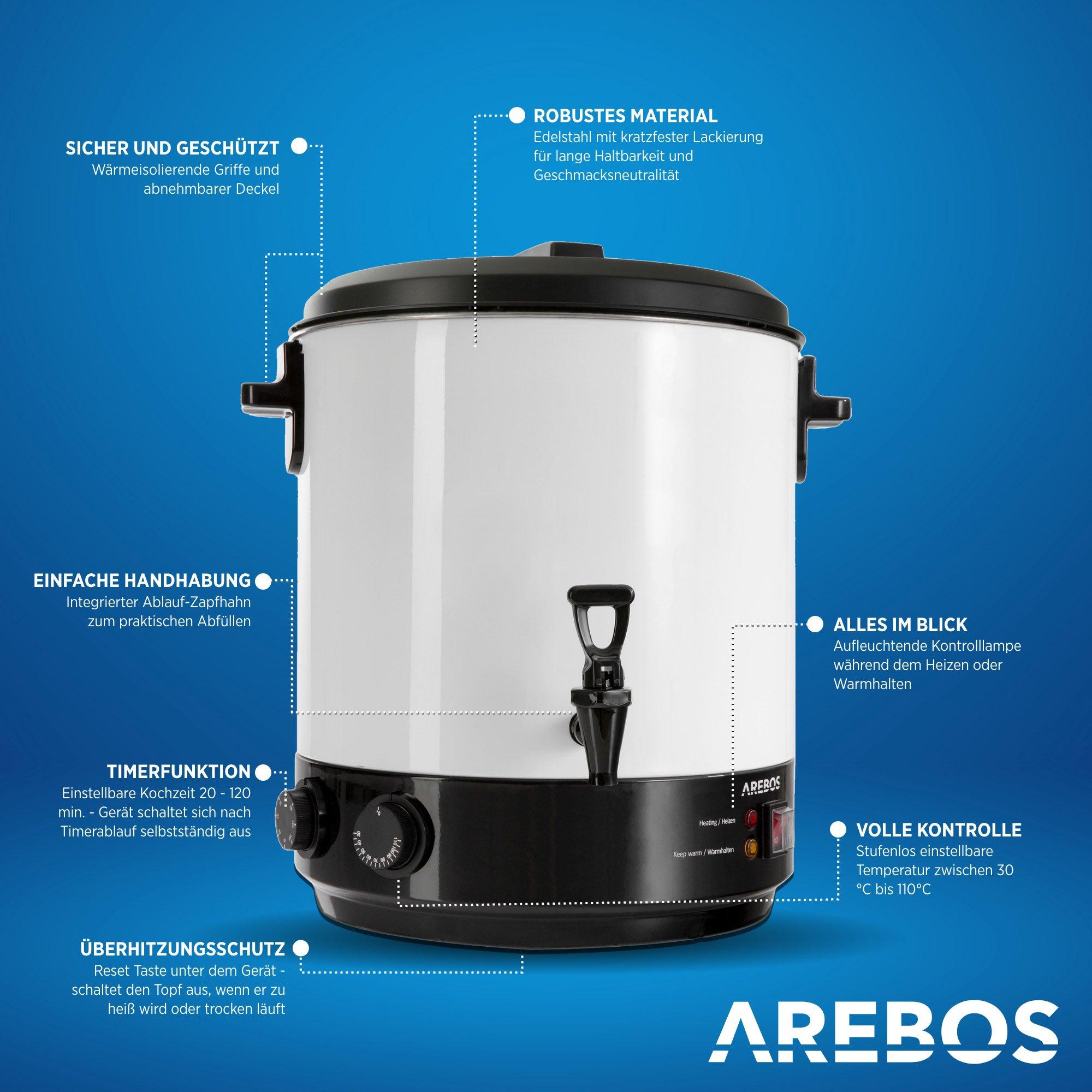 Arebos Machine à conserver 28L Marmite à vin chaud cuiseur distributeur de boissons chaudes 1800W  