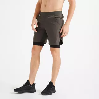 DOMYOS Short de fitness 2 en 1 collection respirant poche zippé homme - kaki  Khaki
