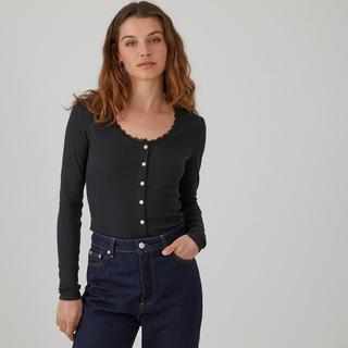 La Redoute Collections  Langarm-Shirt mit Knopfverschluss und Spitze 