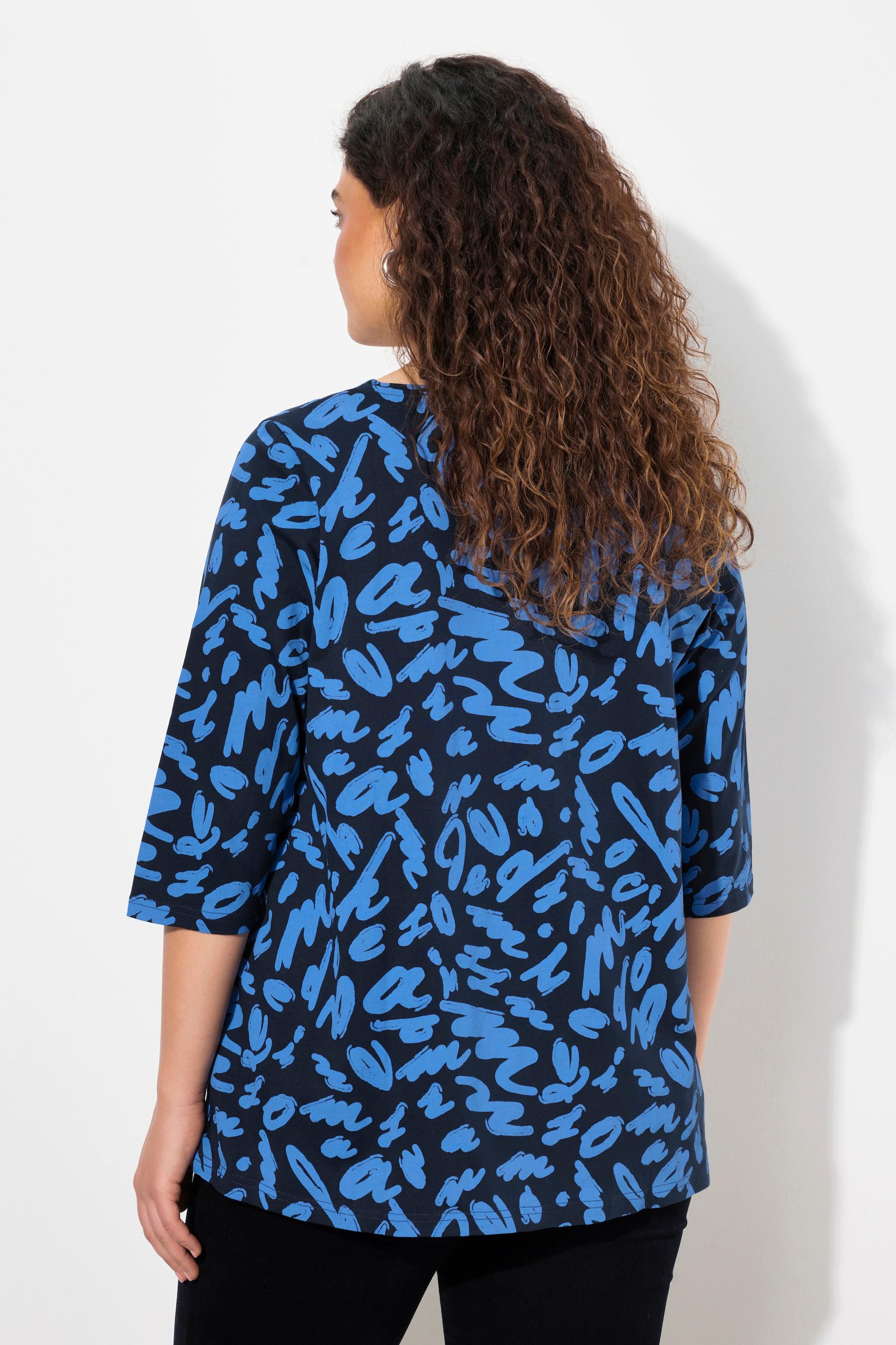 Ulla Popken Maglia Taglio Svasato Pieghe Decorative Scollo Rettangolare Maniche 3/4  