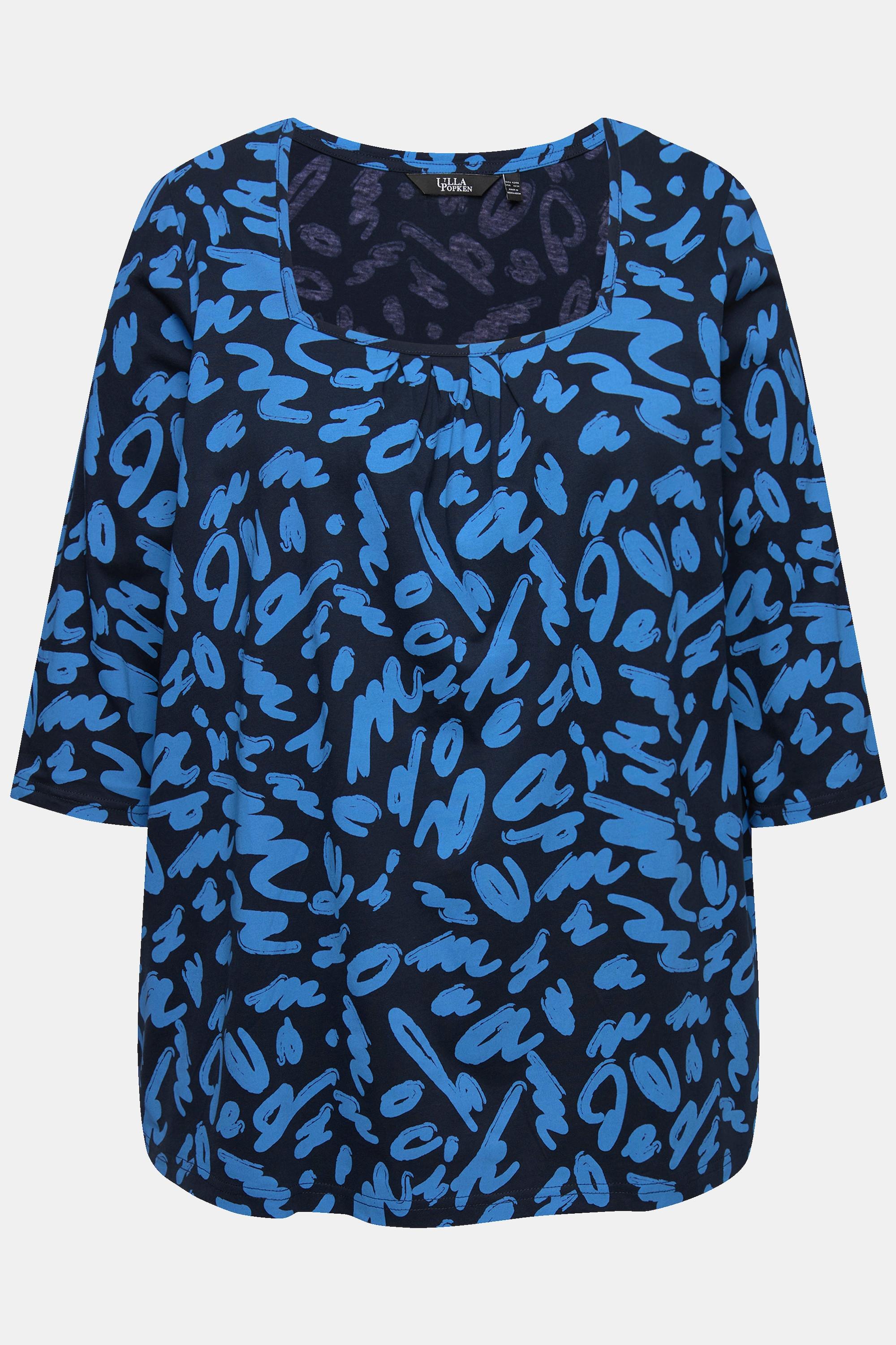 Ulla Popken Maglia Taglio Svasato Pieghe Decorative Scollo Rettangolare Maniche 3/4  