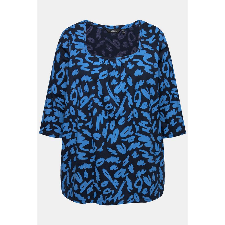 Ulla Popken A-Linie Shirt Zierfalten Carree-Ausschnitt 3/4-Arm  