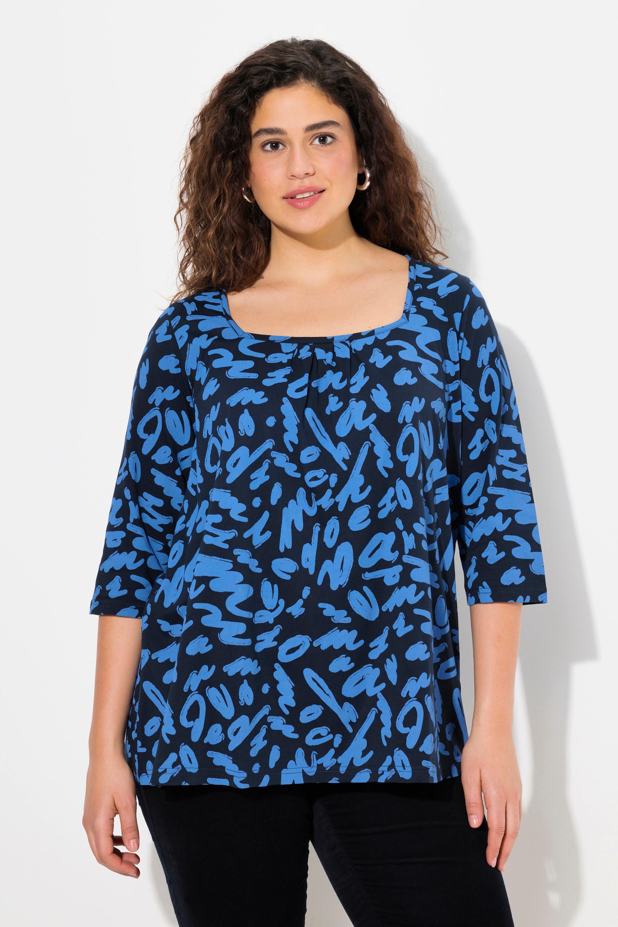 Ulla Popken Maglia Taglio Svasato Pieghe Decorative Scollo Rettangolare Maniche 3/4  