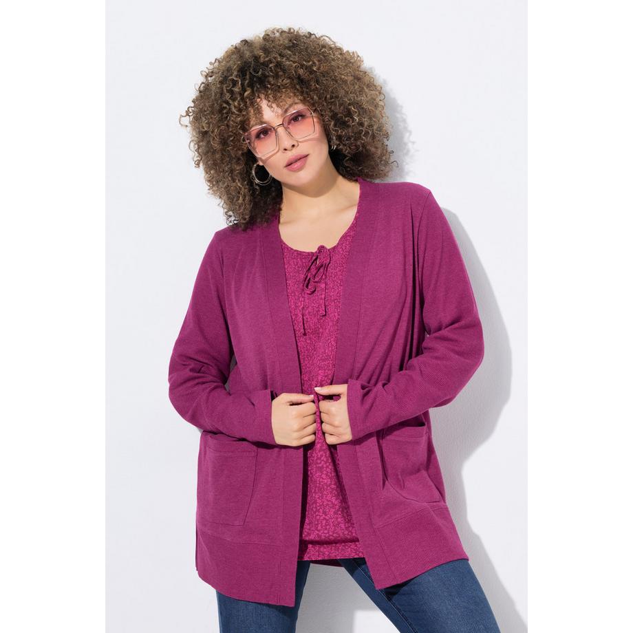 Ulla Popken Giacca Aperta in Felpa a Nido d'Ape Maniche Lunghe  