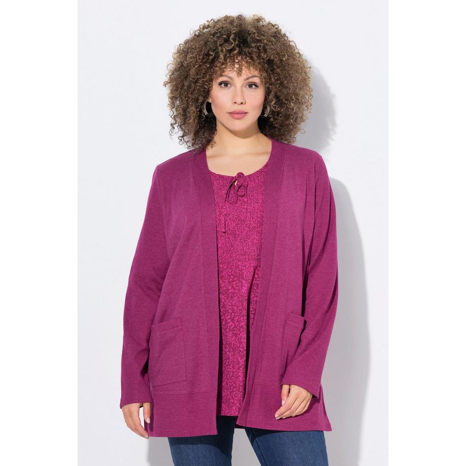 Ulla Popken Giacca Aperta in Felpa a Nido d'Ape Maniche Lunghe  