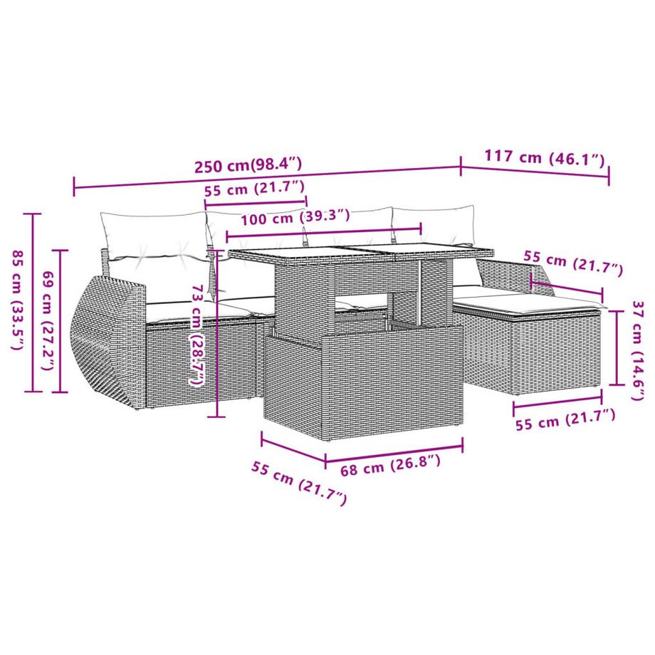 VidaXL set divano da giardino Polirattan  
