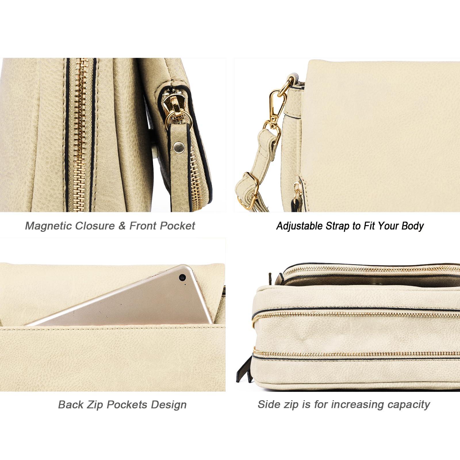 Only-bags.store Petit Sac Bandoulière Multi-Poches en Cuir PU  