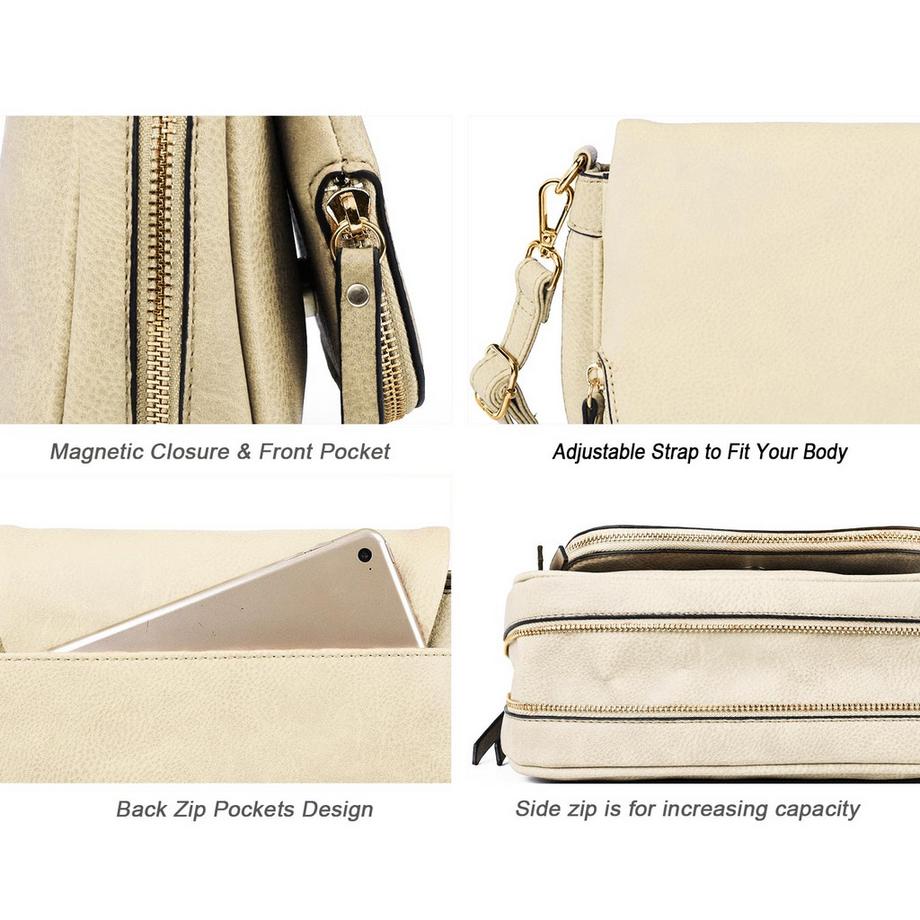 Only-bags.store Kleine PU-Leder Multi-Pocket Crossbody Tasche  